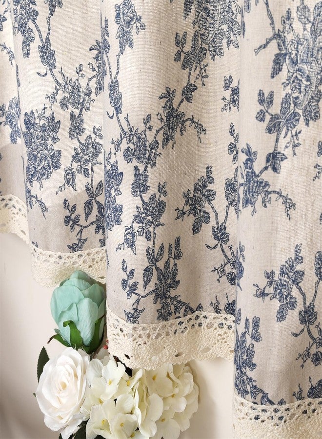Moslovstar Farmhouse Cotton Linen Tier Curtain 36 Inch Long Elegant Floral Lace Window Treatment Kitchen Bathroom Short Curtain, 1 Panel, Vintage Orchid on Beige - Image 1